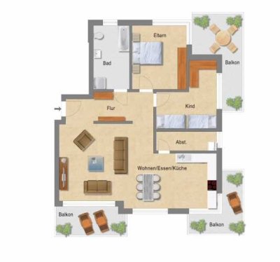 Geschmackvolle 3,5-Raum-Wohnung mit 3 Balkonen und Luxus EBK in Langenbeutingen