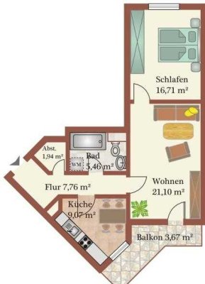 Möblierte 2-Zimmer-Wohnung mit Balkon in Allach