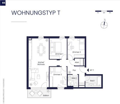 Moderne 4-Zimmer Traumwohnung mit Einbauküche, Tiefgaragenstellplatz u. Balkon (Erstbezug)