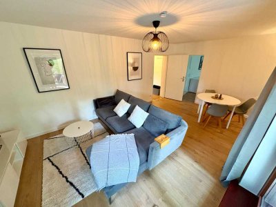 Möblierte 3-Zimmer-Wohnung mit Terrasse, Stellplatz und Kabel-Internet – 73 m² im Gartengeschoss