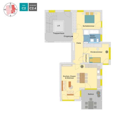 MEISTERSTÜCK | 3 Zimmer Obergeschosswohnung mit Abstellraum und großem Südbalkon | C2.4