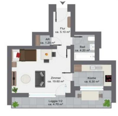 Frisch renovierte 1-Zi-Whg mit Loggia, von privat