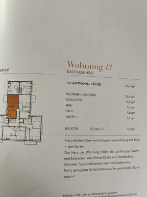Stilvolle 2-Raum-Dachgeschosswohnung mit Balkon inAichach