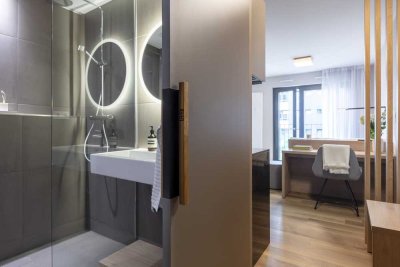 Möbliertes Studio Standard mit exklusiven Annehmlichkeiten: Dachterrasse, Fitnessstudio & mehr
