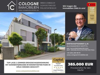 2-ZIMMER-ERDGESCHOSSWOHNUNG AUS 2018 "A" MIT SONNENTERRASSE/GARTEN UND TIEFGARAGE IN KÖLN-WEIDEN