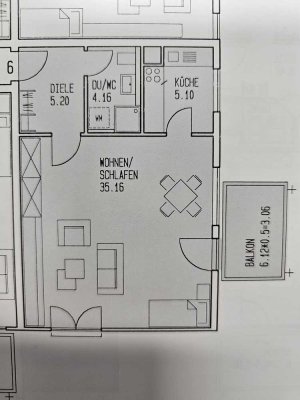 schöne großzügige 1 Zimmerwohnung mit Balkon