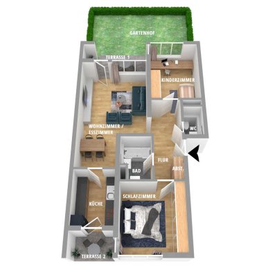 Kernsanierte – helle 3-Raum-Wohnung mit 2 Terrassen, Garten und Tiefgaragenstellplatz in Grüna