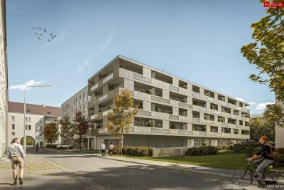 Neubau - Erstbezug, XL-Balkon (18 m²) mit Zugang vom Wohn- u. Schlafzimmer, hochwertige Ausstattung inkl. Deckentemperierung, Fußbodenheizung