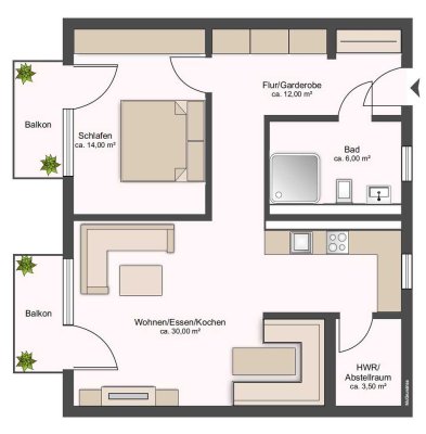 Erstbezug, 1 Zimmer, Küchenzeile, Bad/WC, Balkon