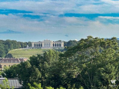 Helle 3-Zimmer Dachgeschoss-Wohnung mit Blick zur Gloriette – mit Lift &amp; Tiefgarage | Schönbrunn | Nähe U3 &amp; S-Bahn