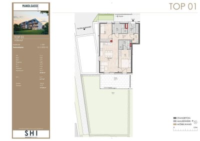 MANDLGASSE 5, TOP 01: Hochwertige 3-Zimmer-Gartenwohnung mit 100 m² Garten