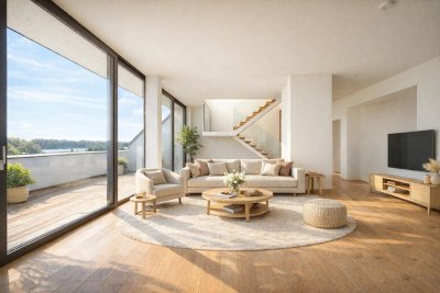 ERSTBEZUG MIT BADESTEG AM WASSER: Ruhelage mit Fernblick über die Donau I großzügige Terrassen I ca. 100 m² Wohnküche I 2 Garagenplätze &amp; 2 Kellerabteile