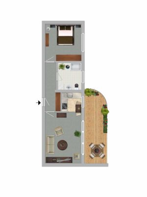 Attraktive 2-Zimmer-Wohnung mit Terrasse, Einbauküche und ruhigem Wohnumfeld in Rathenow-Nord