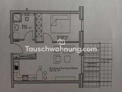 Tauschwohnung: 2Z+Kochbereich+Bad+Terasse(EG) Suche größere Wohnung