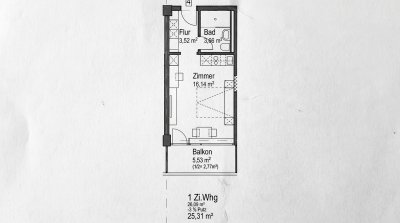 26 m² Einzimmerwohnung mit Balkon