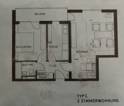 2-Zimmer 60qm, für 1-2 Pesonen, mit EBK und Loggia
