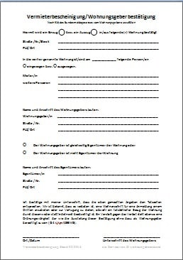 Vermieterbescheinigung / Wohnungsgeberbestätigung